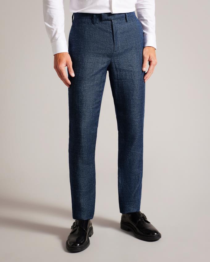 Pantalon Ted Baker Slim Fit Linen And Wool Bleu Marine Homme | GHO-51512954